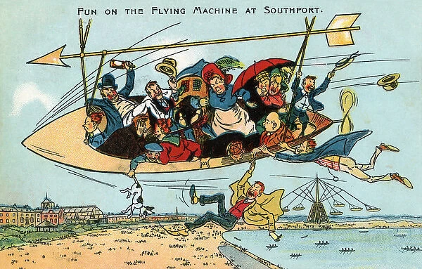 Fun on the flying machine at Southport, Merseyside