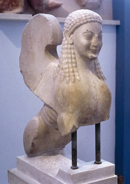 Greek art. Sphinx. Marble. 550 BC. Acropolis Museum. Athens