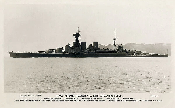 HMS Hood, battlecruiser. Flagship of the first BCS Atlantic Fleet Date: C.1920