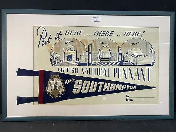 HMS Southampton, British nautical pennant, framed