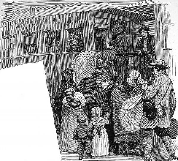 Immigrants getting on trains at New York, 1886
