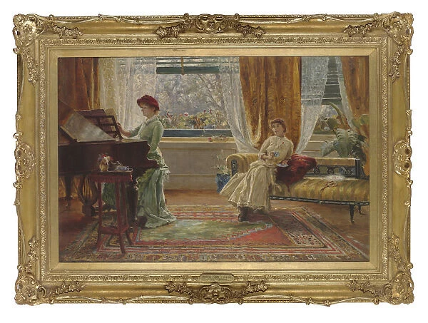 Print. An interior with two ladies, oil on canvas