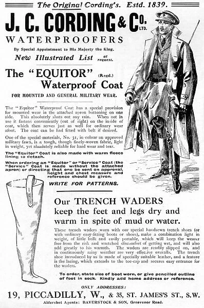 J. Cording advertisement, WW1 with trench waders