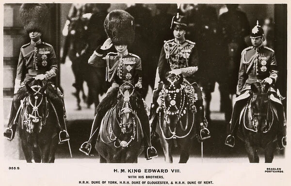 King Edward VIII on horseback - saluting - with brothers
