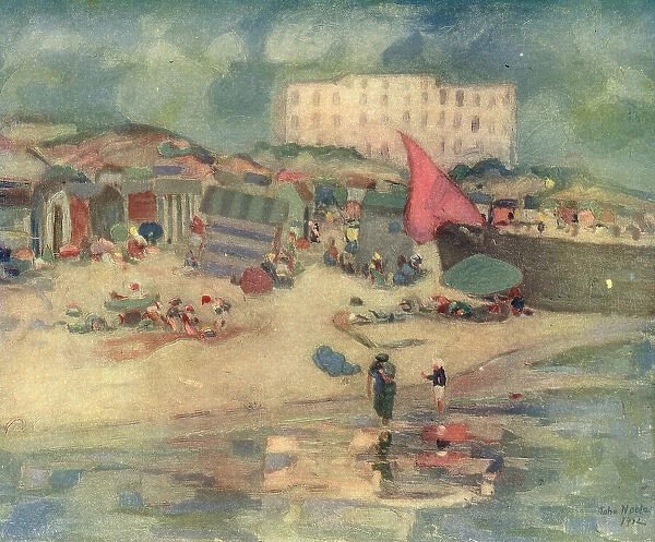 La Plage. An oil painting of a French seaside scene