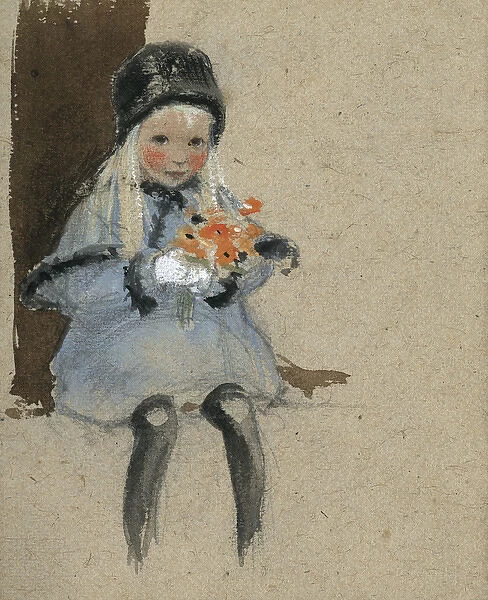 Little girl with orange flowers by Muriel Dawson