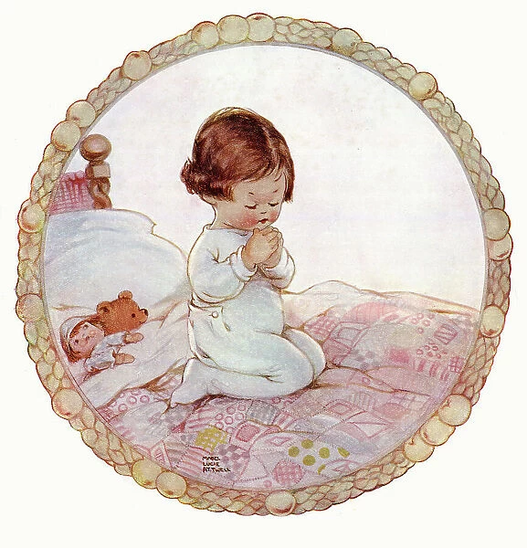 Little girl saying her prayers, by Mabel Lucie Attwell
