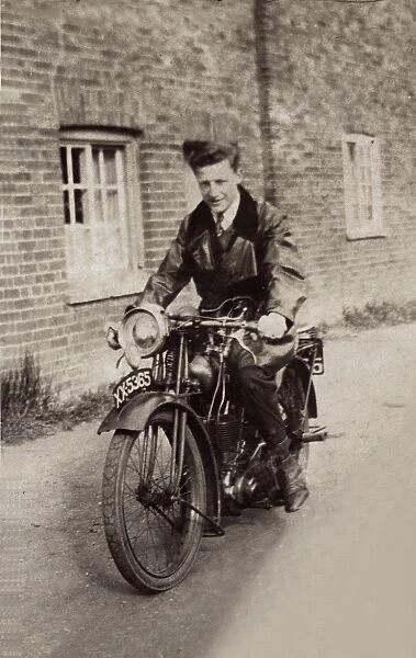 Man on a 1926  /  7 BSA motorcycle circa 1927