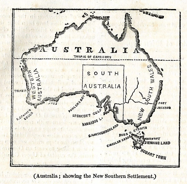 Map of Australia showing the New Southern Settlement
