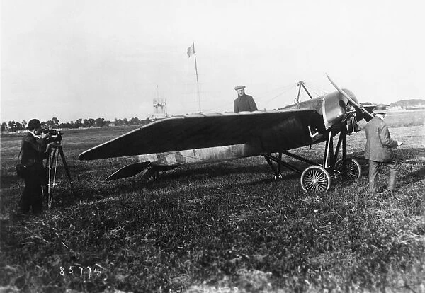 Morane-Soulnier Type G Parked with a Pilot Posing for a ?
