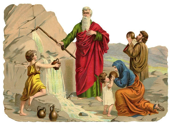 Moses striking rock to find water in the desert