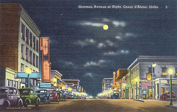 Nighttime view of Sherman Avenue, Coeur d'Alene, Idaho