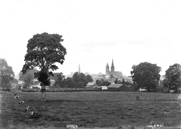 Omagh - a panoramic view of the town taken from a field