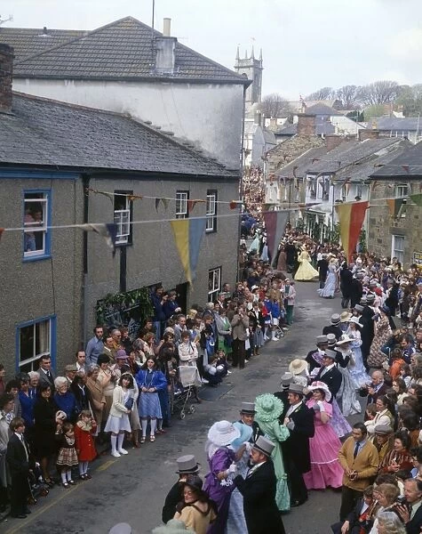People taking part in Helston Floral Dance, Cornwall