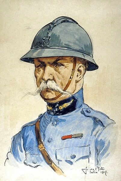 Portrait of a French Officer wearing the Adrian helmet
