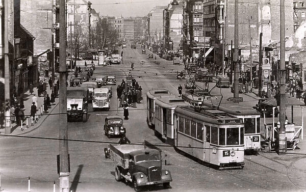 Post-war Berlin - Unter den Linden with traffic and trams
