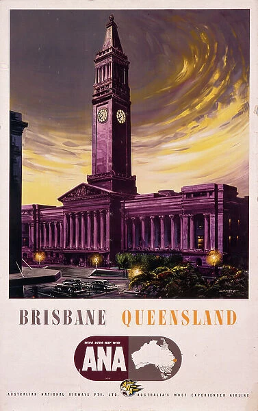 Poster advertising ANA flights to Brisbane, Queensland