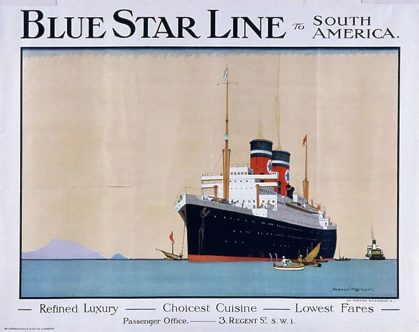 Poster advertising Blue Star Line to South America