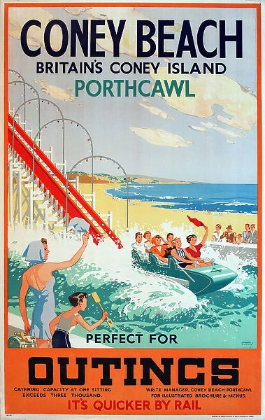 Poster, Coney Beach, Porthcawl, Wales, perfect for outings Date: circa 1939