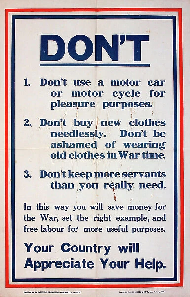Poster, DON'T, wartime instructions, WW1