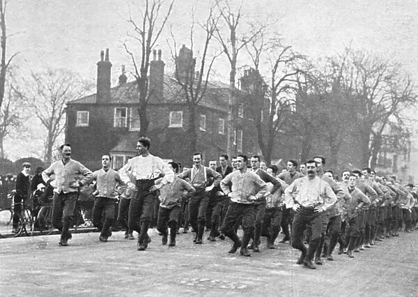 Queen Victoria Rifles training in Hampstead streets, WW1