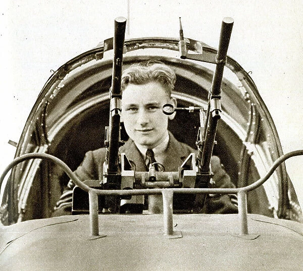 RAF Sergeant John Hannah VC in his gun cockpit, WW2