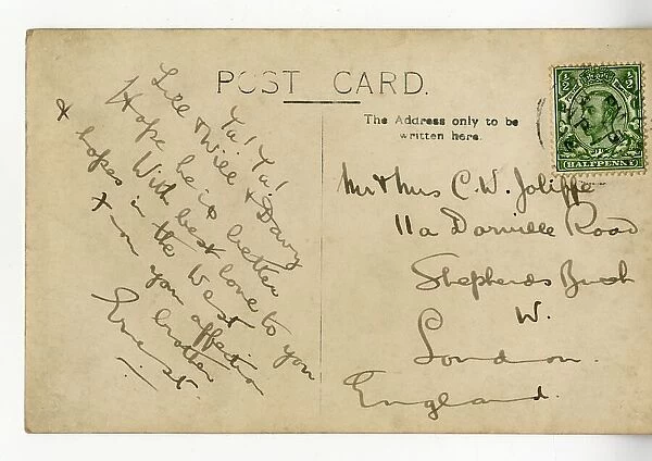 RMS Titanic - postcard from Ernest Tomlin, victim