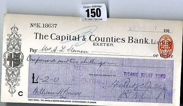 RMS Titanic - Relief Fund cheque, Mrs A L Slemen