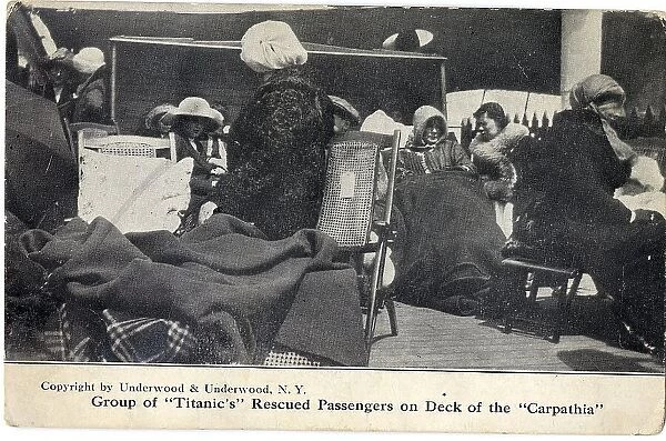 RMS Titanic - rescued passengers on deck of Carpathia
