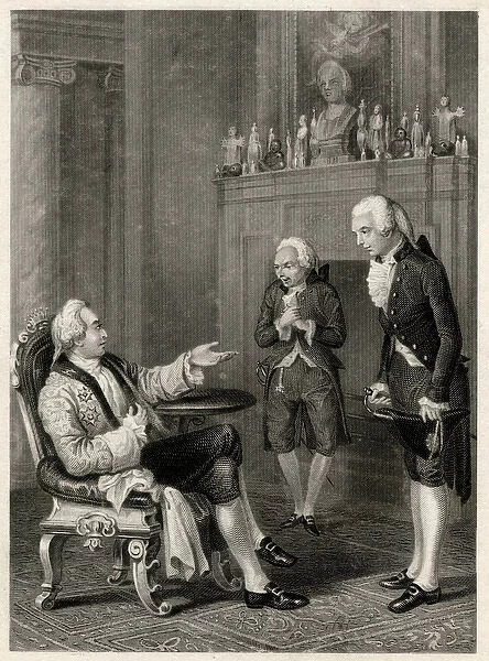 Royal personage with two deferential visitors