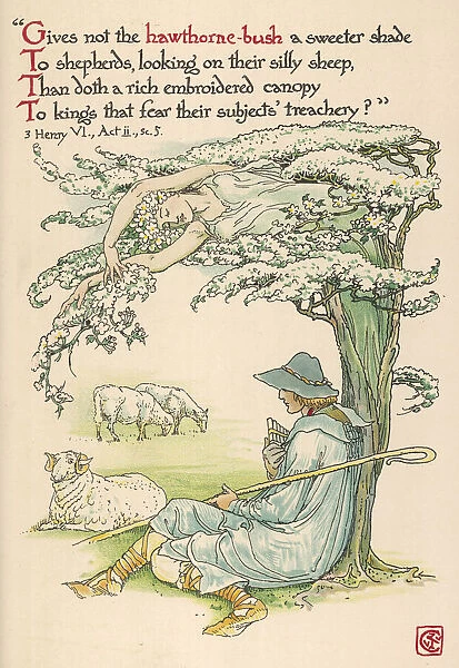 A shepherd rests beneath the shade of a hawthorn bush, wondering whether to play his