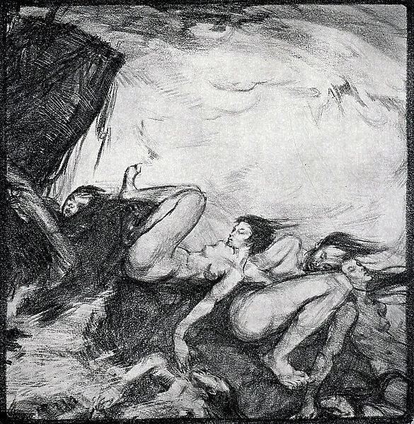 Shipwreck. Drawing of what appears to be shipwreck victims, laid in contorted positions