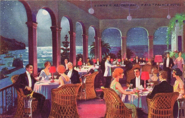 A sketch of the Summer Restaurant at Reids Palace Hotel