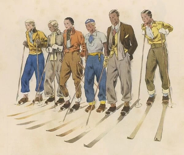 Skiers in a Line 1930