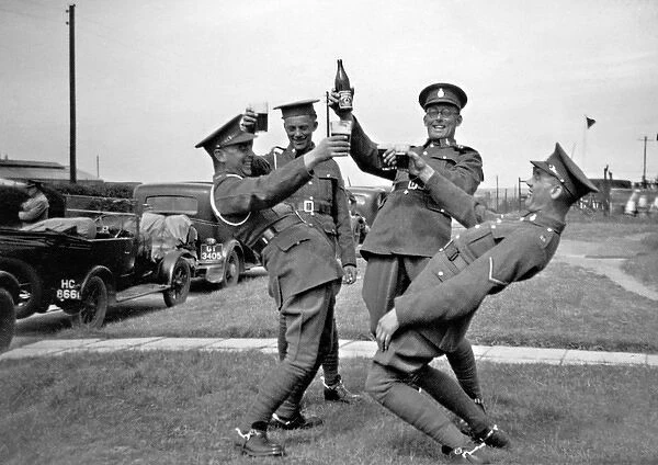 Four soldiers enjoying beer near Okehampton, Devon