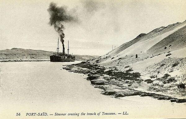 Steamer crossing the trench of Toussoun, Port Said, Egypt