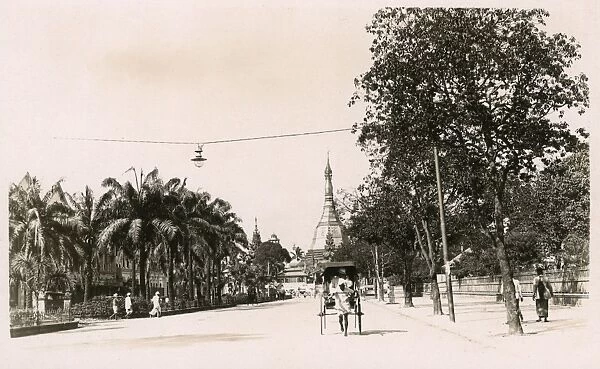 Street scene and Shwe Dagon Pagoda, Rangoon, Burma