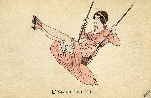 The Swing - A French girl flying high and showing some leg