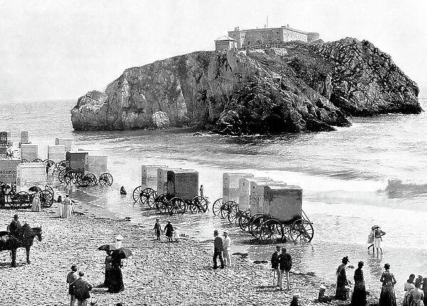 Tenby beach and St. Catherine's Rock Victorian period
