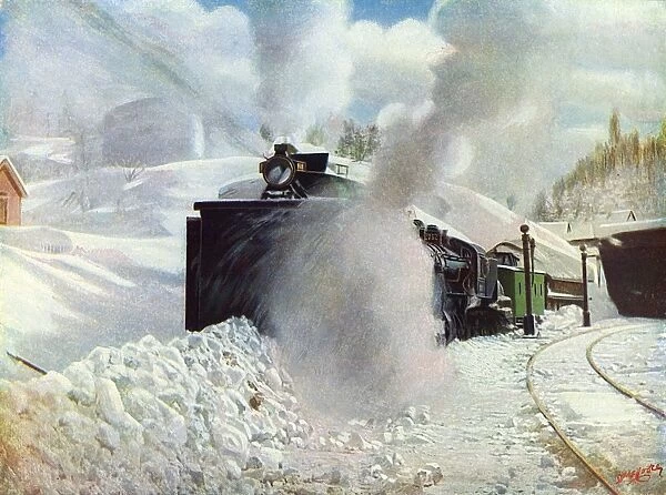Train with snow plough at Blue Canyon, California