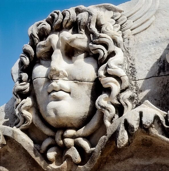 TURKEY. Didyma. Medusa head. Greek art. Relief on marble