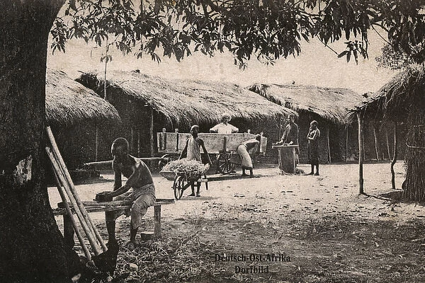 Typical village scene, Tanganyika, German East Africa