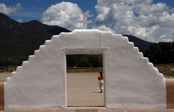 United States. Taos Pueblo. Arched entrance to the St Jerome