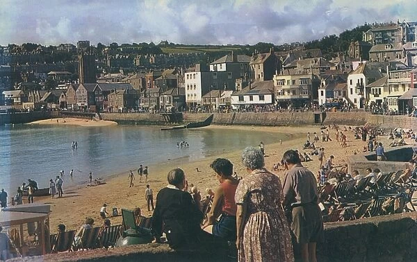 View of St Ives harbour and beach, Cornwall