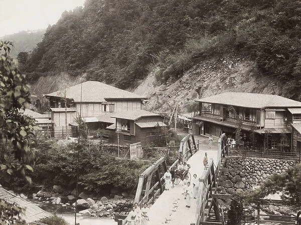 View of Tonosawa Japan with footbridge