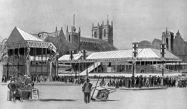 Viewing stands erected near Westminster Abbey for 1937 Coron