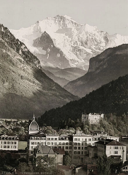 Vintage 19th century photograph: Interlaken hotels, Switzerland