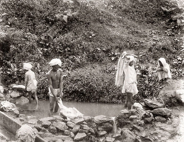 Washing clothes in a river, India, c. 1880 s