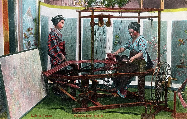 Weaving Sik on a traditional foot-powered loom, Japan