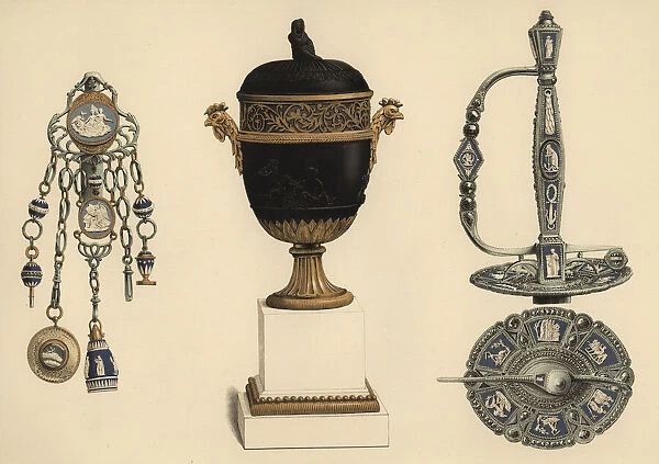 Wedgwood chatelaine, vase and sword